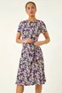 Roman Navy Petite Floral Side Tie Midi Dress - Size 8 Image 4
