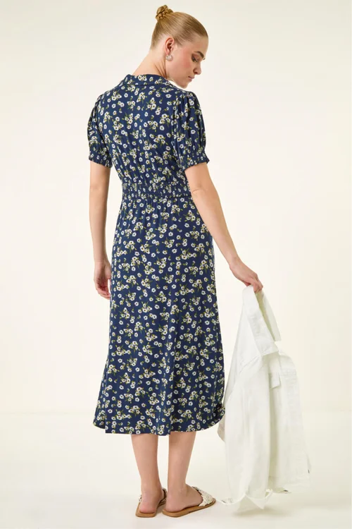 Roman Navy Ditsy V Neck Midi Dr - 16 Image 4