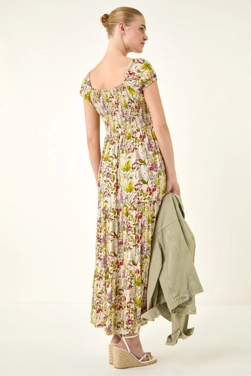 Roman Stone Floral Print Tiered Maxi Dress - 12 Image 4