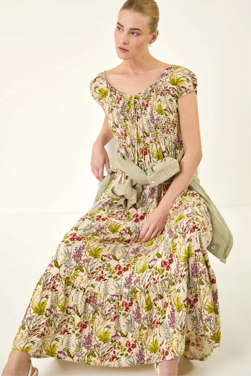 Roman Stone Floral Print Tiered Maxi Dress - 12 Image 2