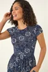 Roman Navy Floral Print Pocket Stretch Midi Dress - 20 Image 4