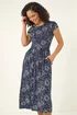 Roman Navy Floral Print Pocket Stretch Midi Dress - 20 Image 1