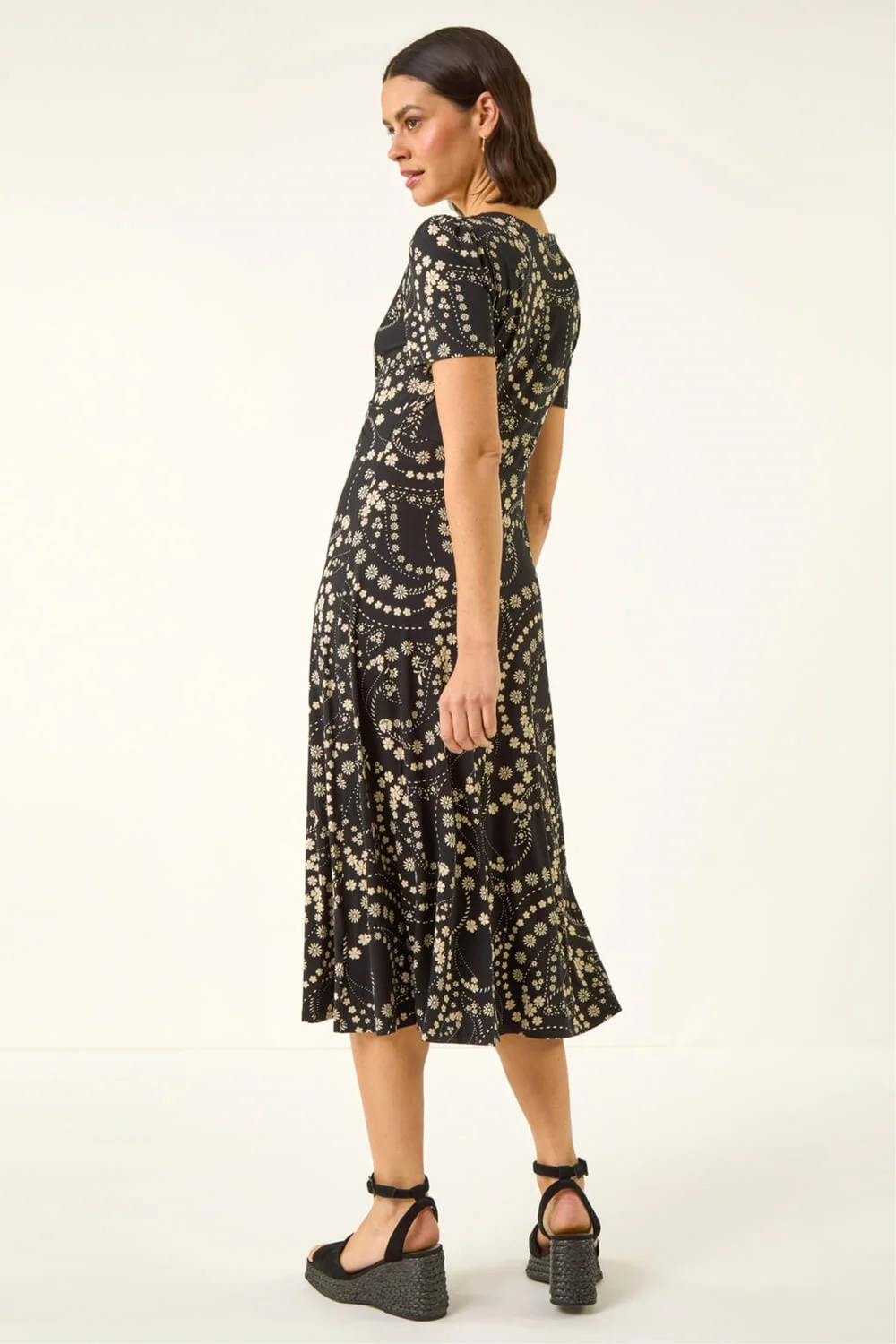 Roman Black Floral Print Twist Front Stretch Dress - 10 Image 2