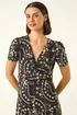 Roman Black Floral Print Twist Front Stretch Dress - 10 Image 4