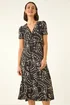 Roman Black Floral Print Twist Front Stretch Dress - 10 Image 1
