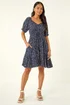 Roman Navy Petite Ditsy Spot Frill Dress - 8 Image 2