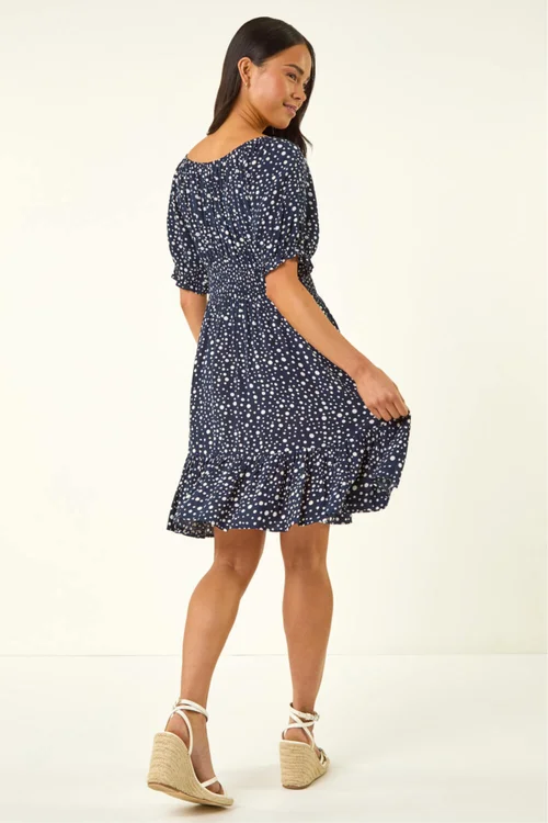 Roman Navy Petite Ditsy Spot Frill Dress - 8 Image 3
