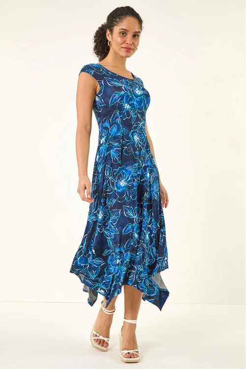 Roman Navy Floral Print Stretch Maxi Dress - 10 Image 1