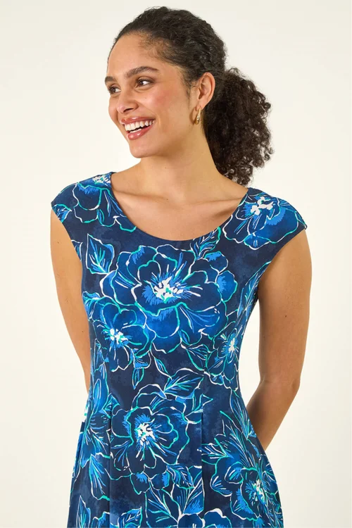 Roman Navy Floral Print Stretch Maxi Dress - 10 Image 4