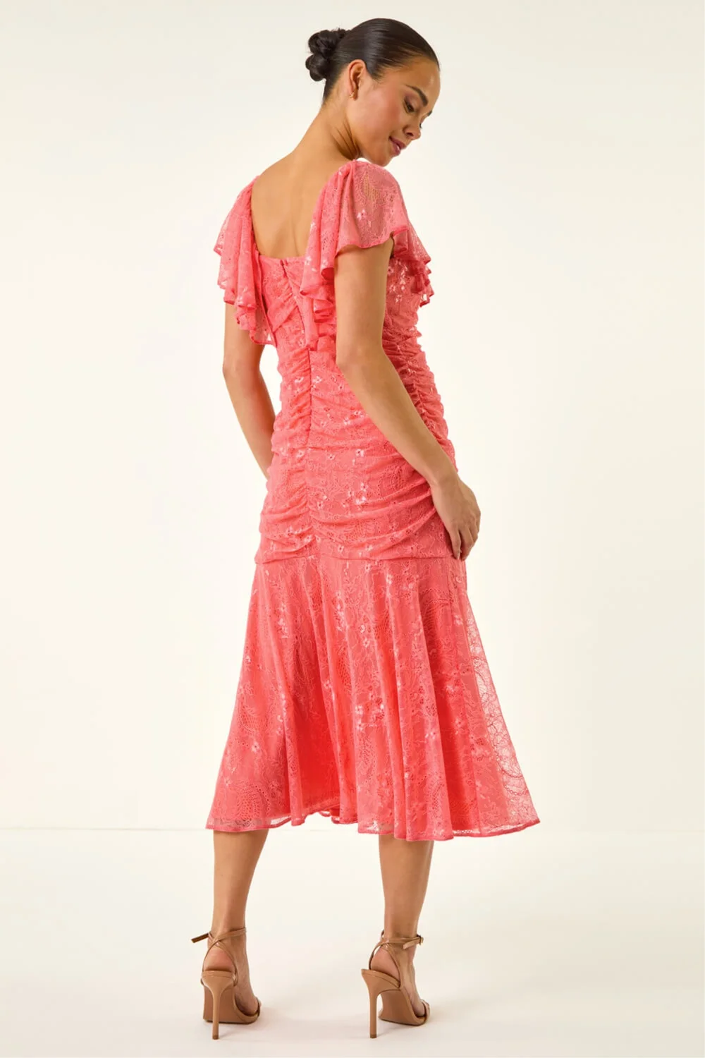 Roman Coral Petite Lace Tiered Dress - 14 Image 3