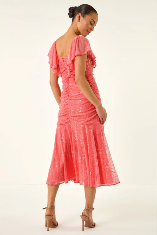 Roman Coral Petite Lace Tiered Dress - 14 Image 3