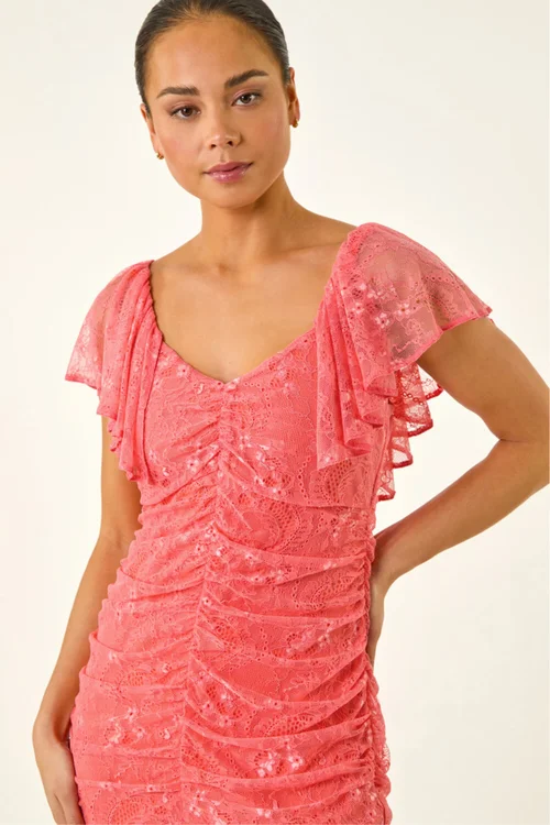 Roman Coral Petite Lace Tiered Dress - 14 Image 4