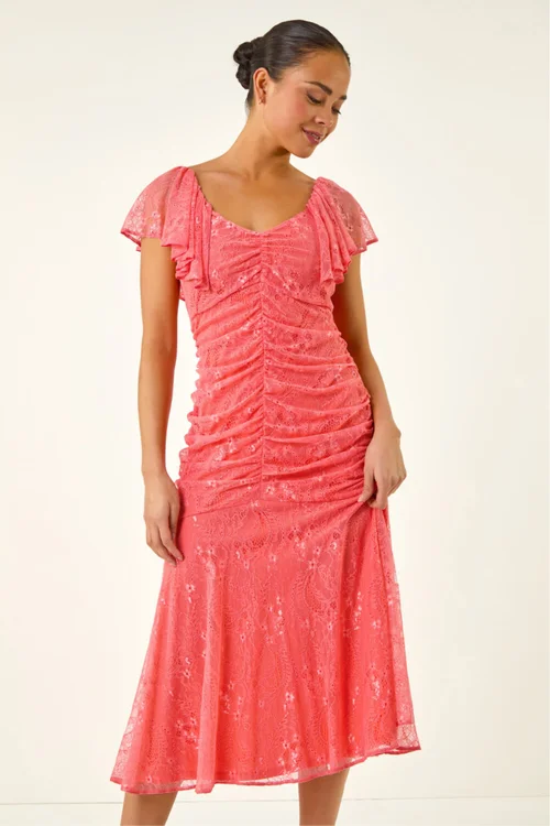 Roman Coral Petite Lace Tiered Dress - 14 Image 2