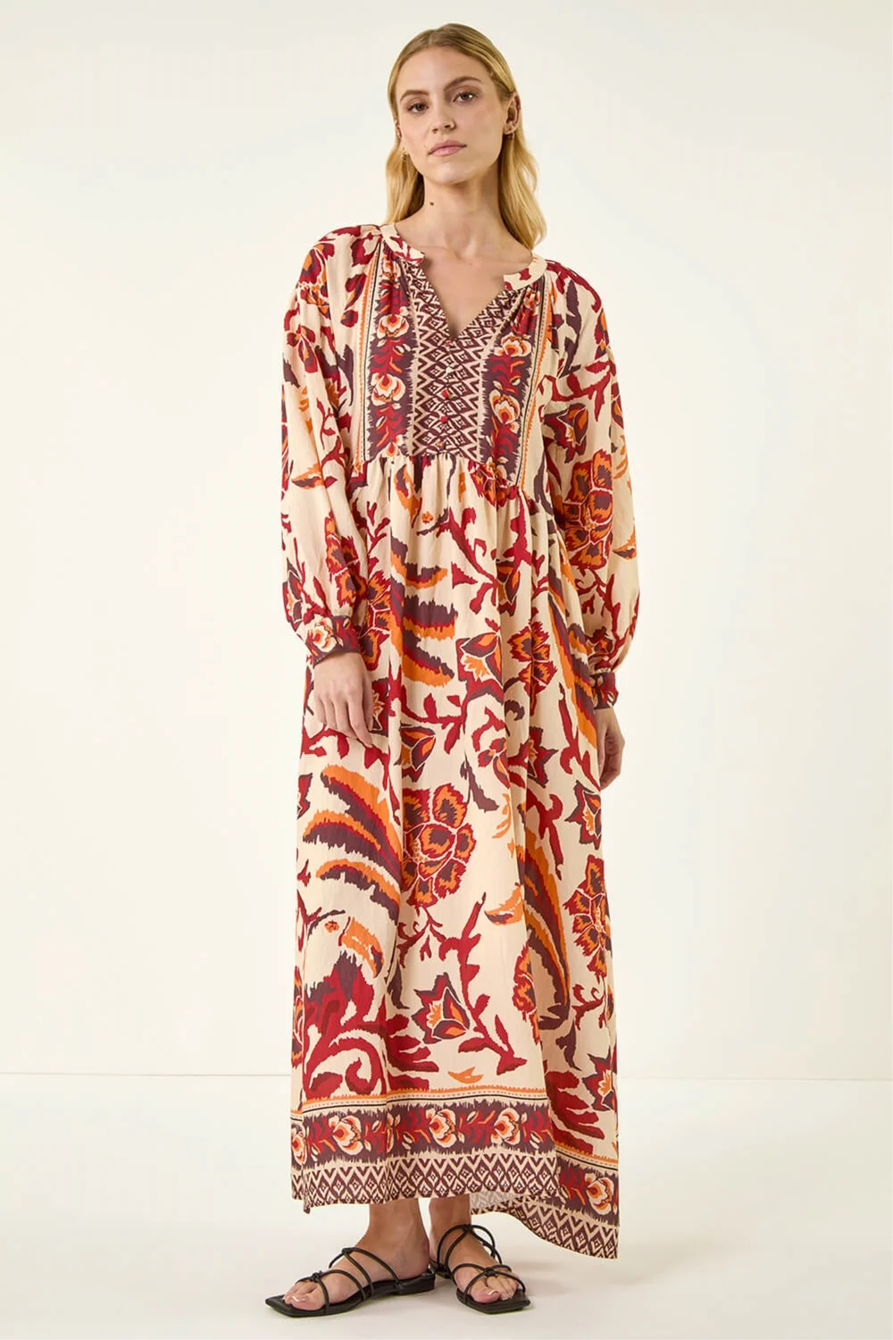 Roman Stone Floral Border Print Maxi Dress - One Size Image 2