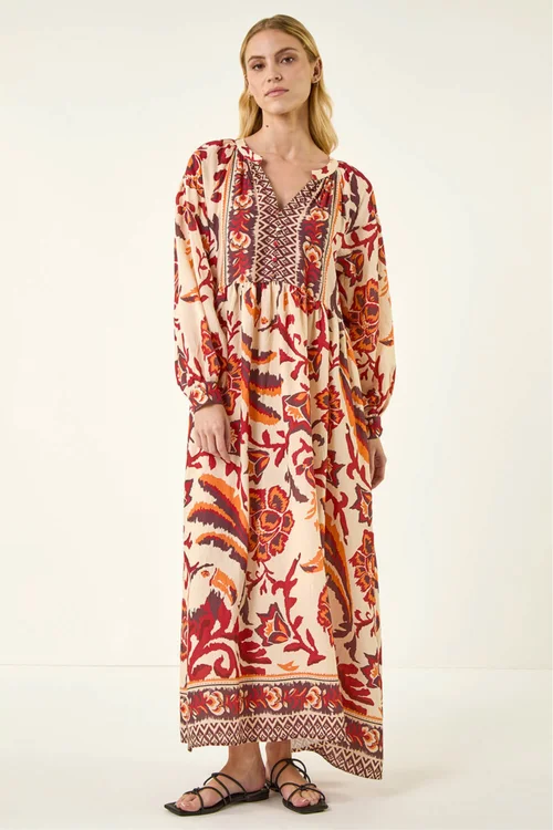 Roman Stone Floral Border Print Maxi Dress - One Size Image 2