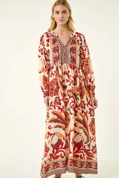 Roman Stone Floral Border Print Maxi Dress - One Size Image 4