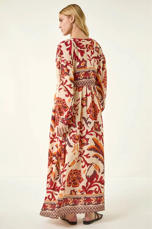 Roman Stone Floral Border Print Maxi Dress - One Size Image 3