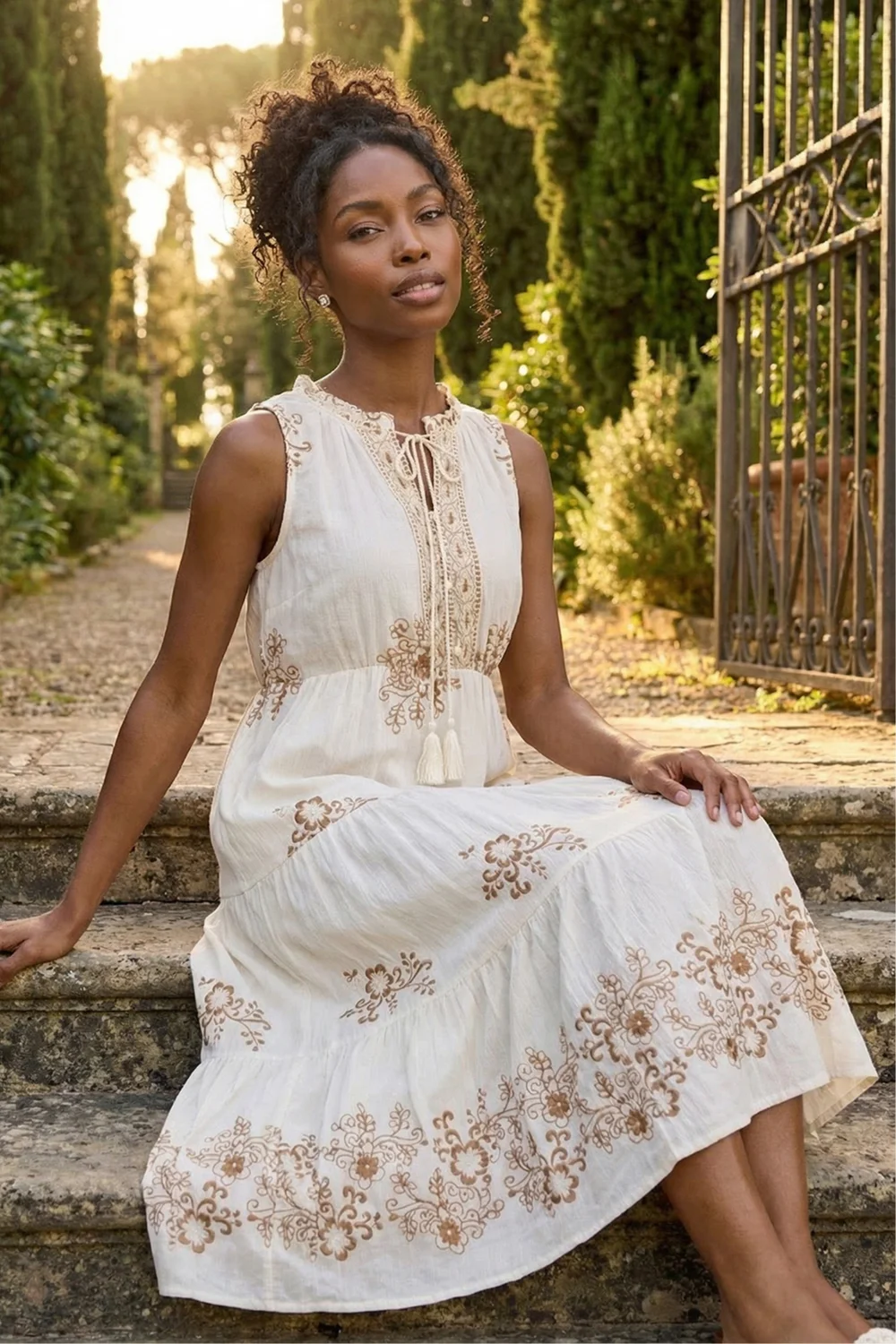 Roman Ivory Floral Print Tiered Maxi Dress - One Size Image 1