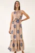 Roman Mocha Embroidered Tie Front Maxi Dress - One Size Image 4