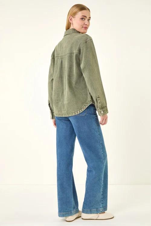 Roman Khaki Denim Button Front Pocket Jacket - Size 16 Image 3