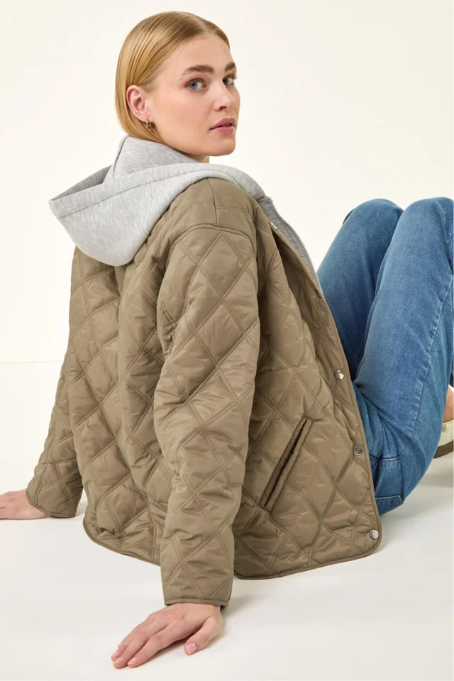 Roman Khaki Quilted Hooded Jacket