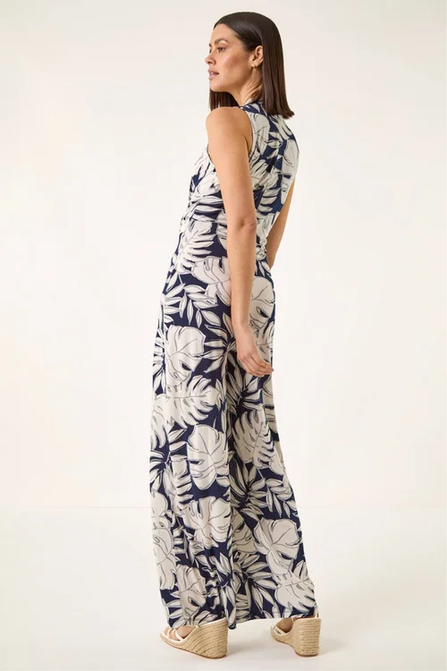 Roman Ivory Palm Leaf Print Stretch Jumpsuit - Size 20 Image 3