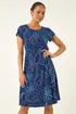 Roman Royal Blue Petite Leaf Print Stretch Dress - 18 Image 4