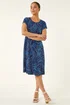 Roman Royal Blue Petite Leaf Print Stretch Dress - 18 Image 1