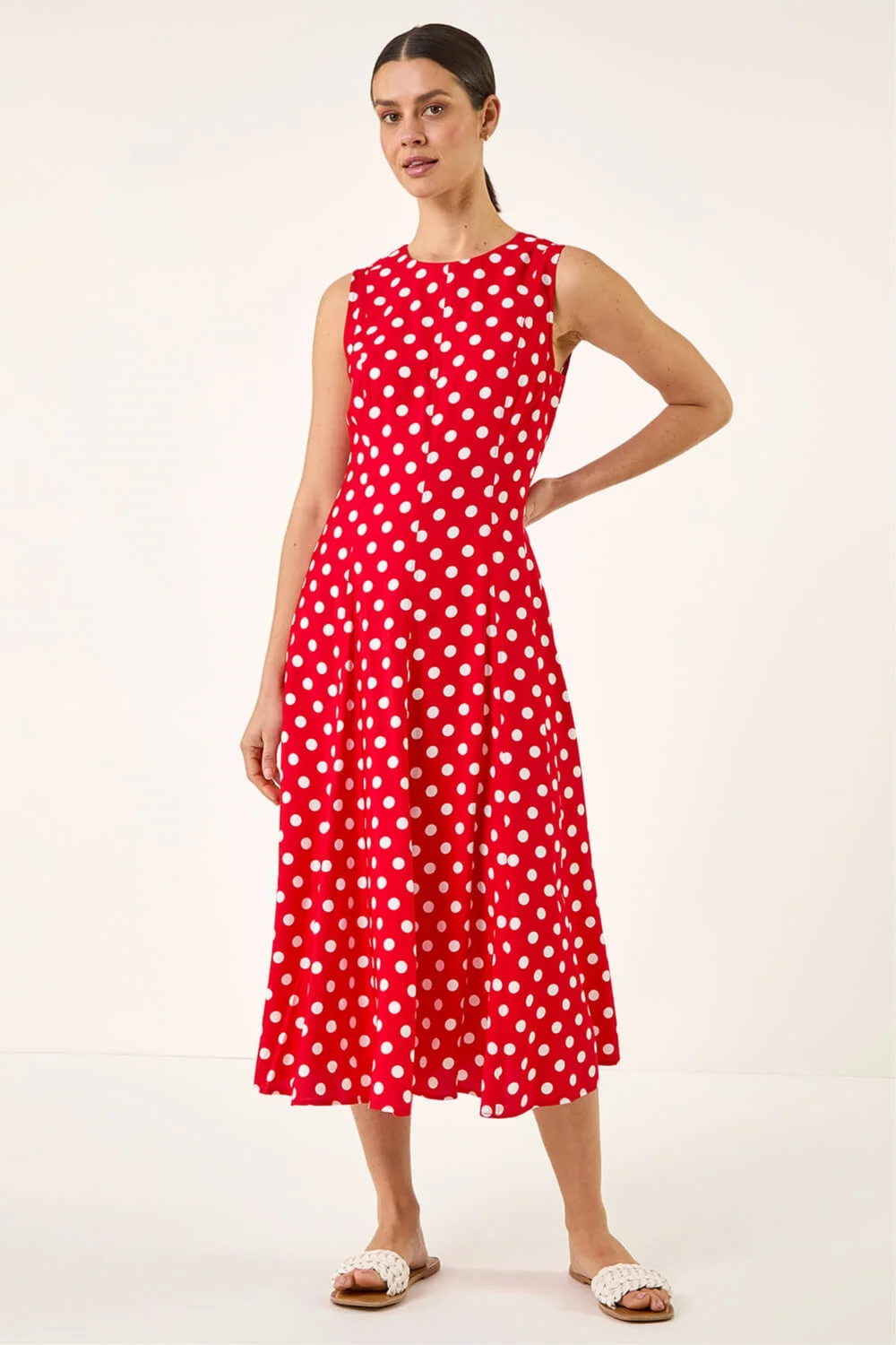 Roman Red Spot Print Panel Midi Dress - 18 Image 2
