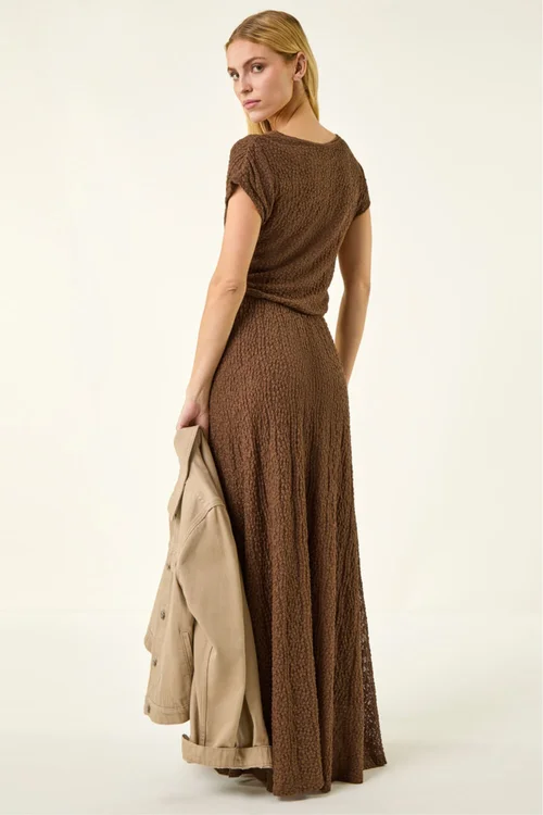Roman Chocolate Textured Floral Lace Maxi Dress - 10 Image 3