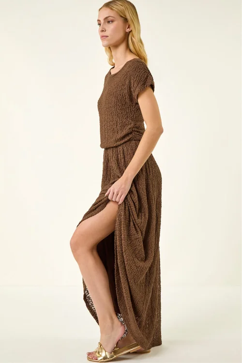 Roman Chocolate Textured Floral Lace Maxi Dress - 10 Image 1