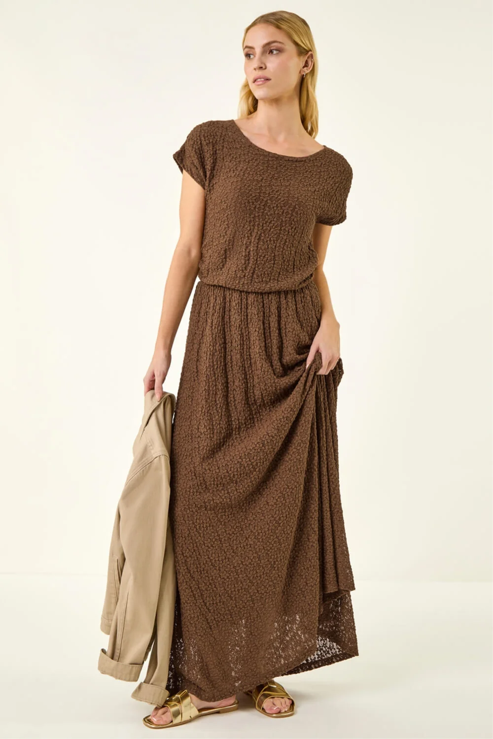 Roman Chocolate Textured Floral Lace Maxi Dress - 10 Image 2