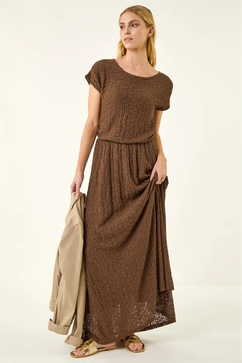 Roman Chocolate Textured Floral Lace Maxi Dress - 10 Image 2