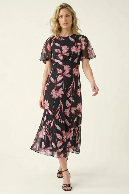 Roman Red Leaf Print Back Tie Midi Dress - 20 Image 1