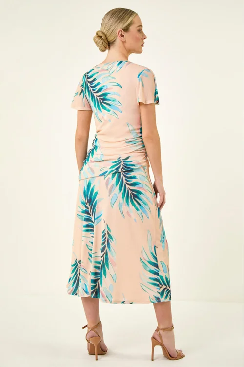 Roman Ivory Petite Floral Side Ruched Midi Dress - Size 18 Image 3