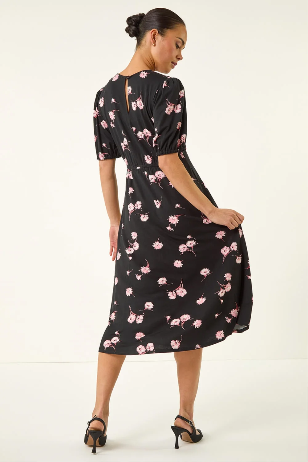 Roman Black Petite Floral Stretch Midi Dress - 14 Image 3