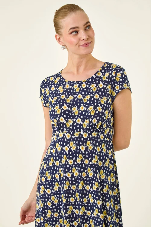 Roman Yellow Daisy Print Midi Tea Dress - 14 Image 4