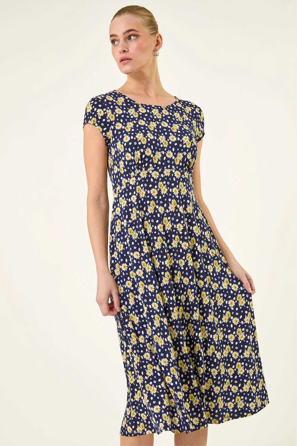Roman Yellow Daisy Print Midi Tea Dress - 14 Image 1