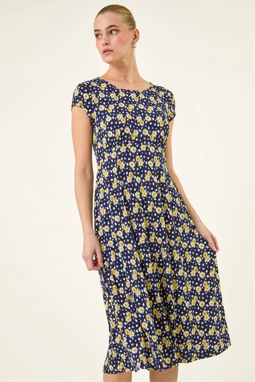 Roman Yellow Daisy Print Midi Tea Dress - 14 Image 1