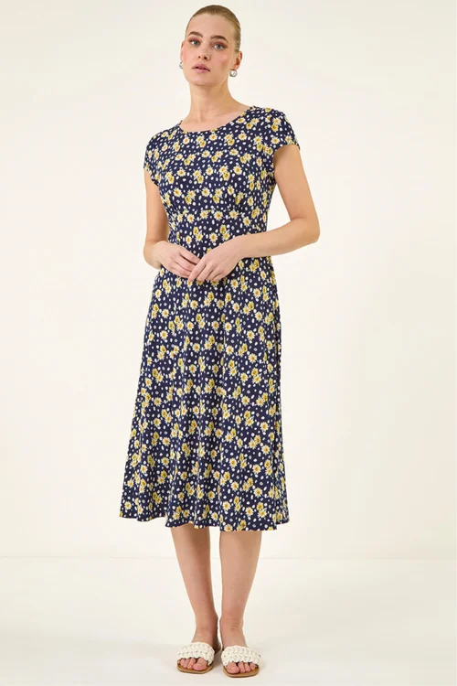 Roman Yellow Daisy Print Midi Tea Dress - 14 Image 2