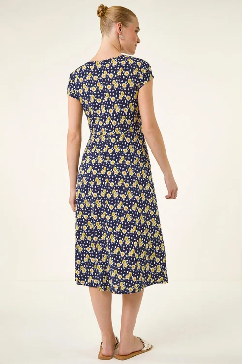 Roman Yellow Daisy Print Midi Tea Dress - 14 Image 3