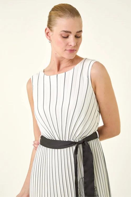 Roman Ivory Border Print Pleated Midi Dress - 10 Image 4