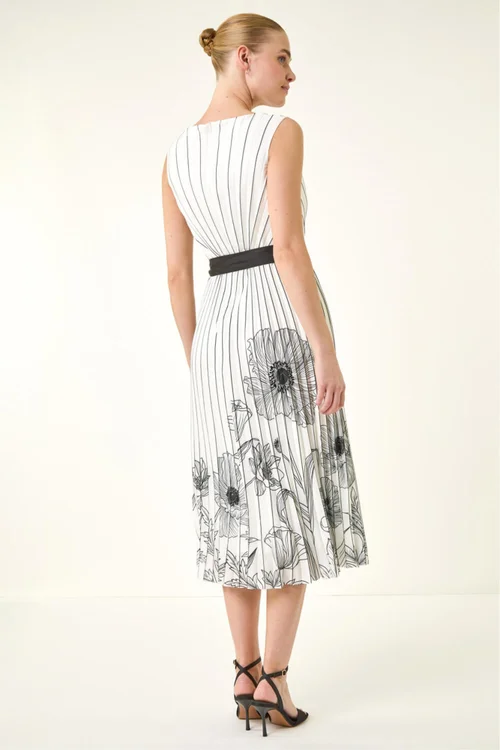 Roman Ivory Border Print Pleated Midi Dress - 10 Image 3