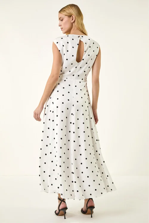 Roman Ivory Spot Print Boat Neck Dress - 14 Image 4