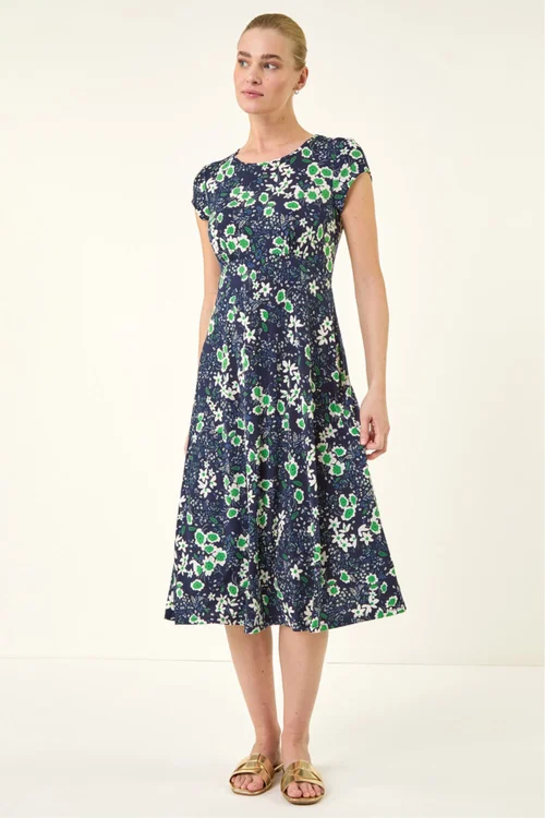 Roman Green Floral Print Midi Tea Dress - 10 Image 1