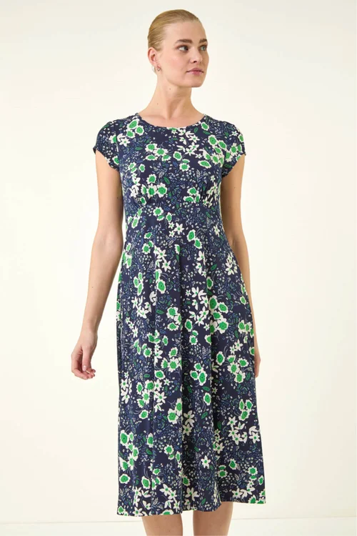Roman Green Floral Print Midi Tea Dress - 10 Image 2
