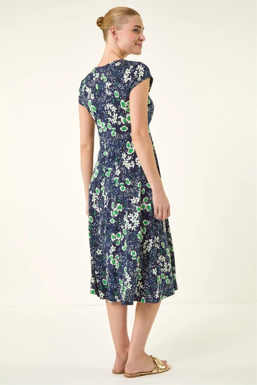 Roman Green Floral Print Midi Tea Dress - 10 Image 3