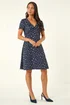Roman Navy Petite Spot Print Twist Front Dress - 18 Image 2