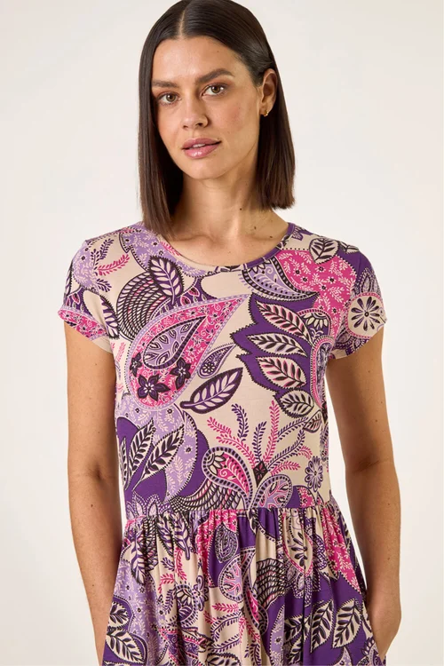 Roman Purple Paisley Print Short Sleeve Midi Dress - Size 16 Image 4