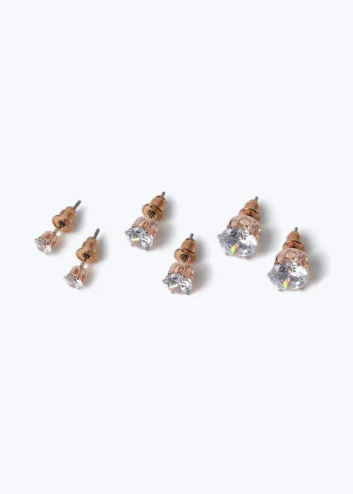 Muse 3 Pack Gold Crystal Stud Earrings - One Size Image 2